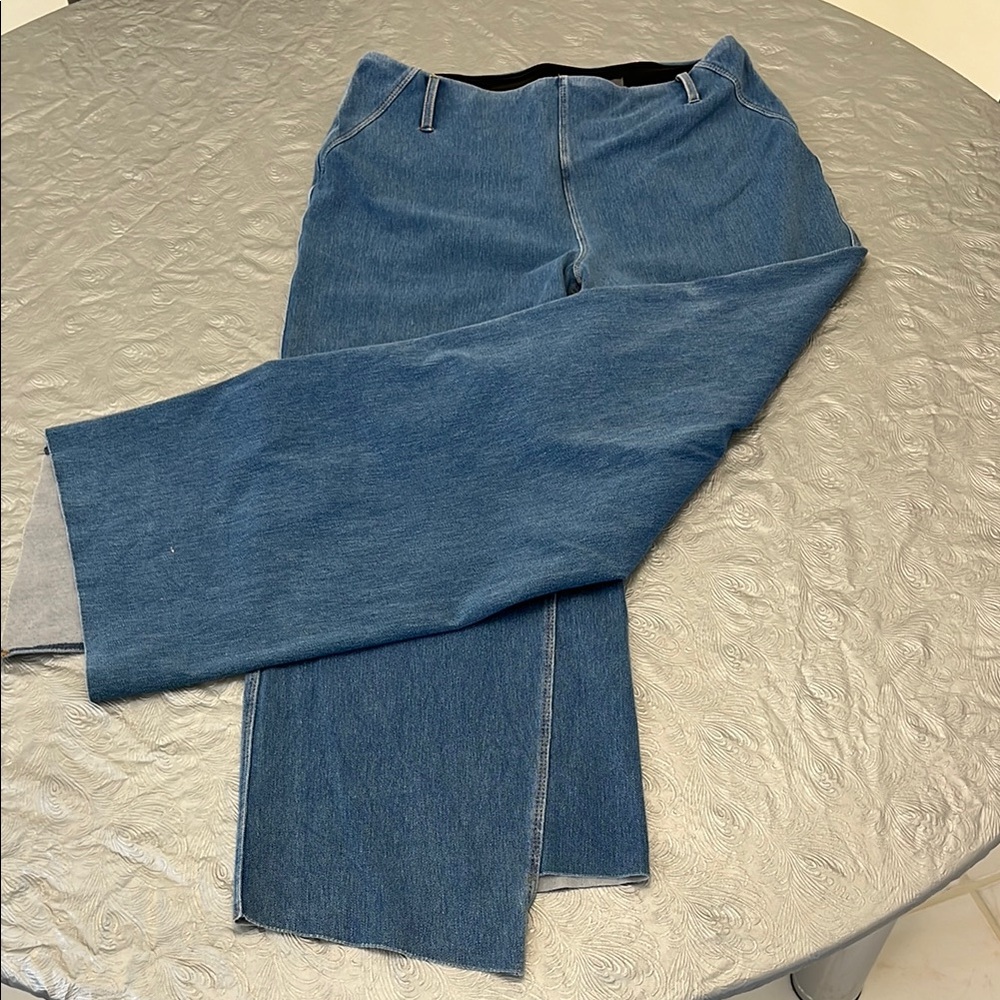 Lysse Assymetric Wide Leg Pull On Blue Denim Jeans